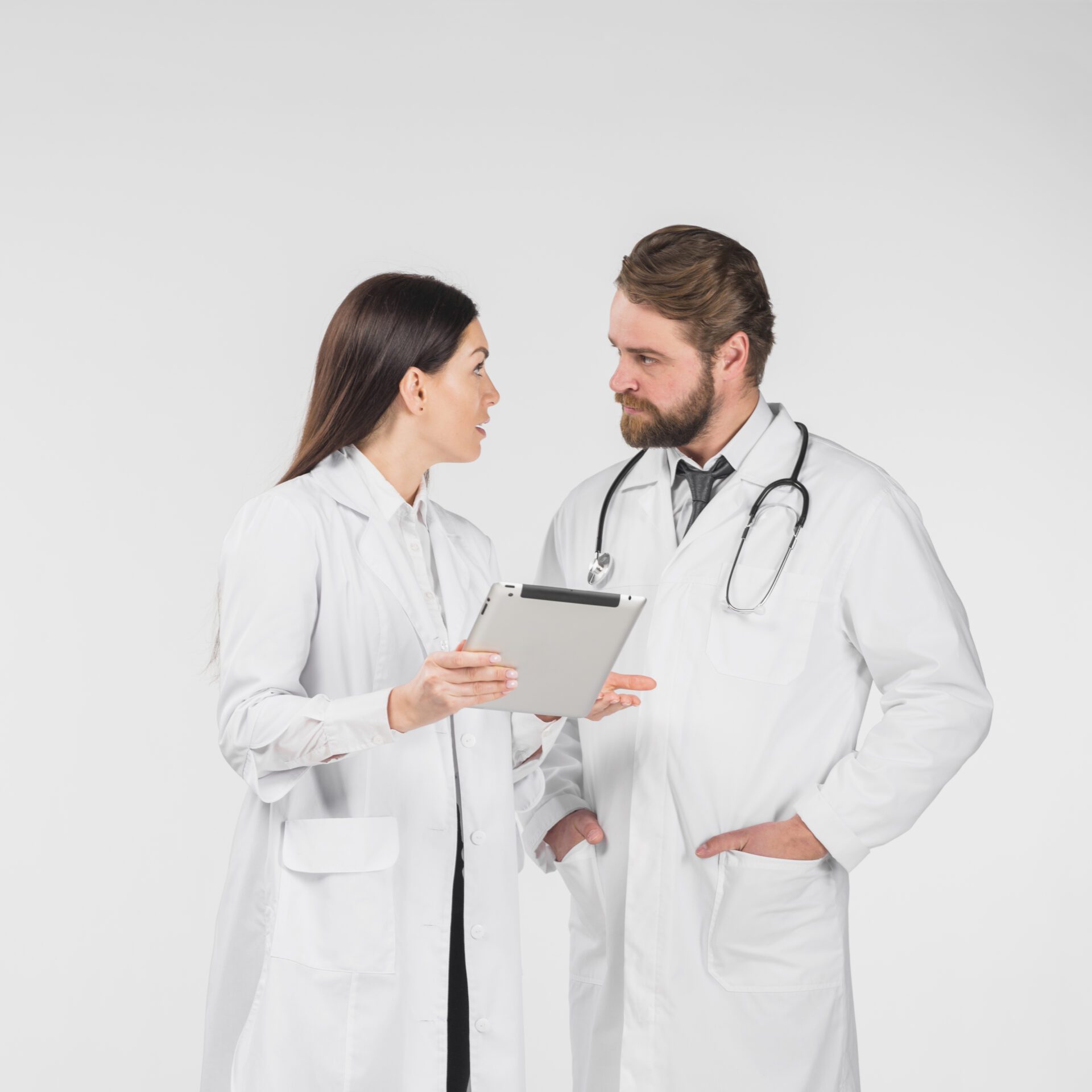 doctors-female-male-discussing-looking-each-other